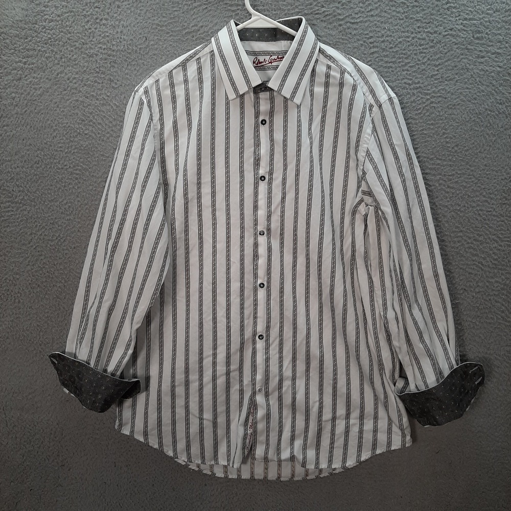 Robert Graham Shirt Adult Extra Large White Striped‎ Flip Cuff Preppy Casual
